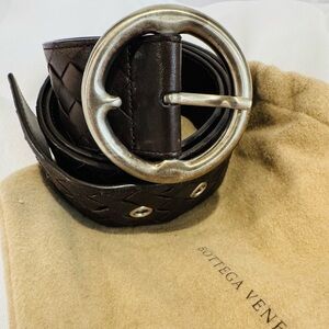 Bottega Veneta Intrecciato Leather Belt Chocolate Brown